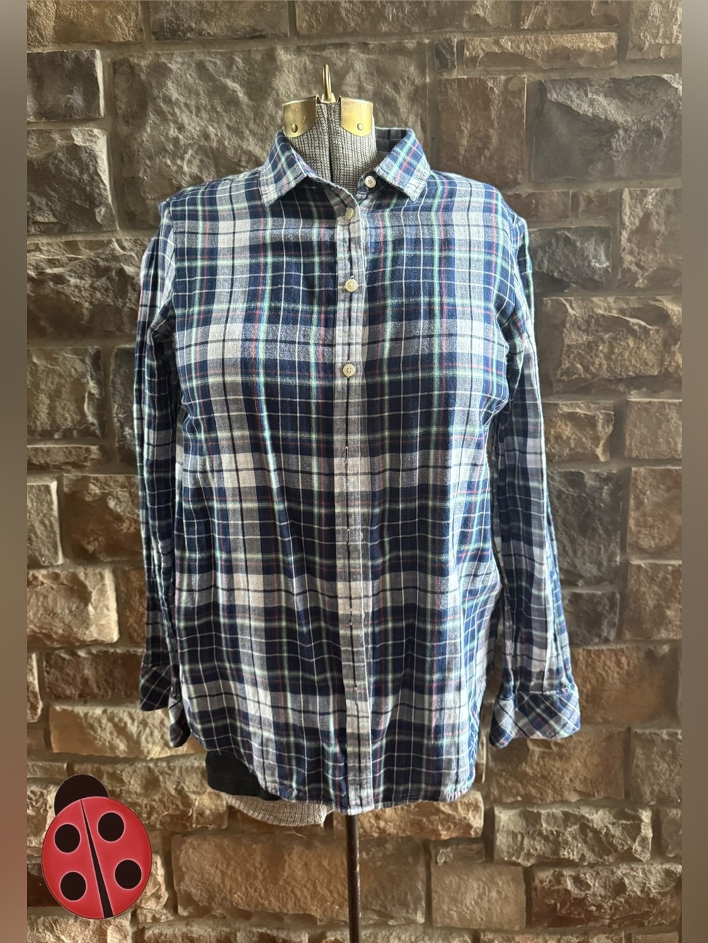 Women’s Blue Plaid Button-Down Shirt - M